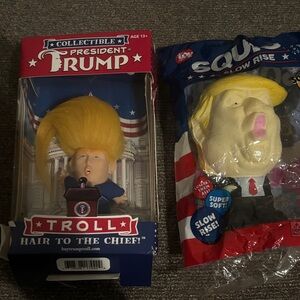 Bundle President Trump Collectible Troll Doll with Yellow Hair and Squish Toy